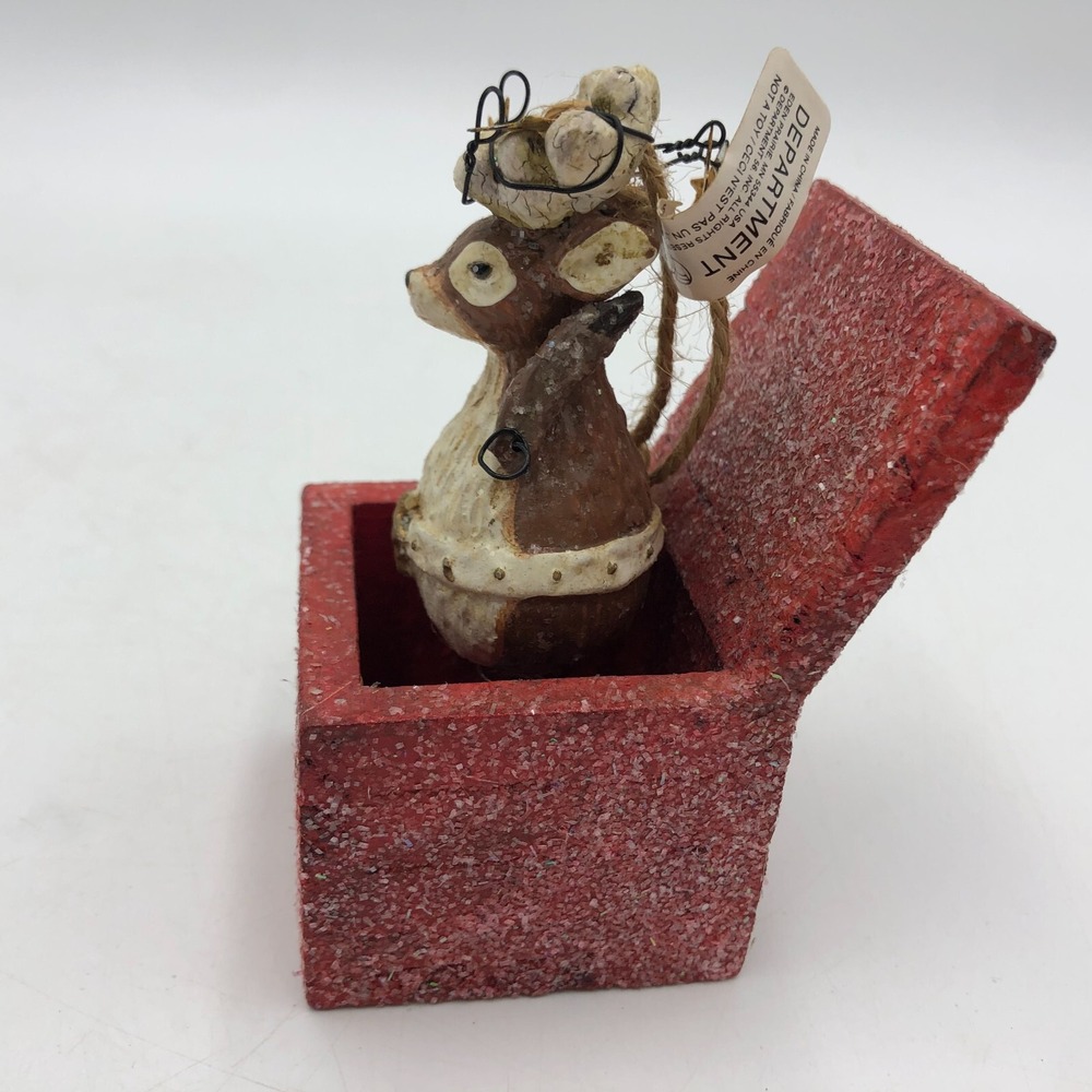 Dept 56 Frosted Deer Surprise Box Christmas Folk Art Vintage Ornament Hope - Picture 4 of 10
